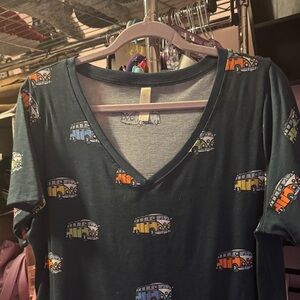 V-Neck T-Shirt with Colorful Bus Print used
